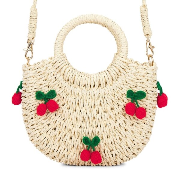 Savanna Handbags - NWT Cute CHERRIES Straw bag with shoulder Strap
